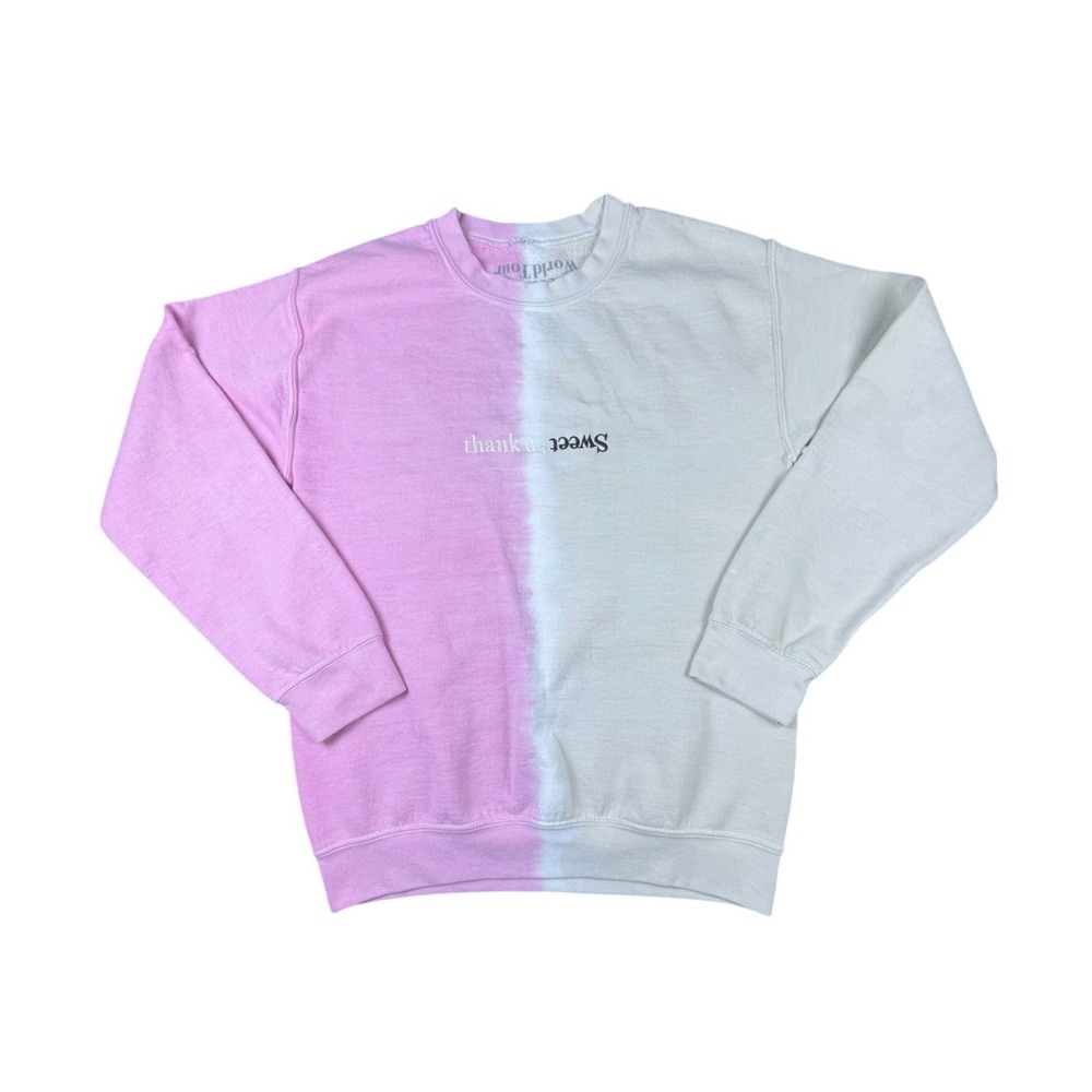 Ariana Grande Womens Pink Split Sweetener World Tour Thank U Sweet Sweatshirt S